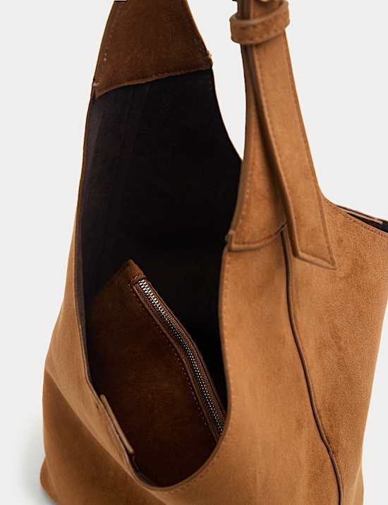 Faux Suede Hardware Shoulder Bag