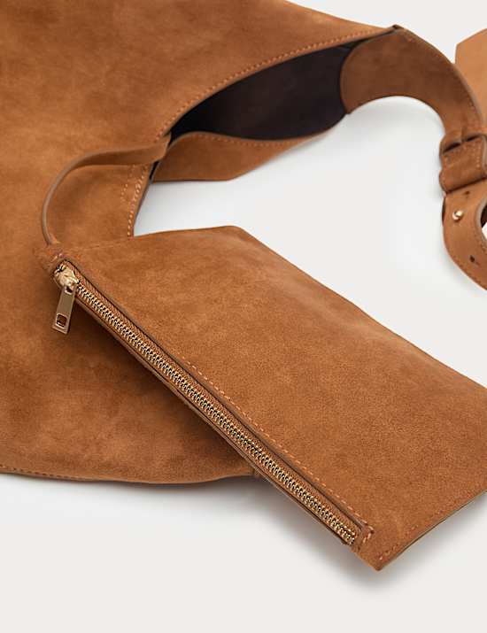 Faux Suede Hardware Shoulder Bag