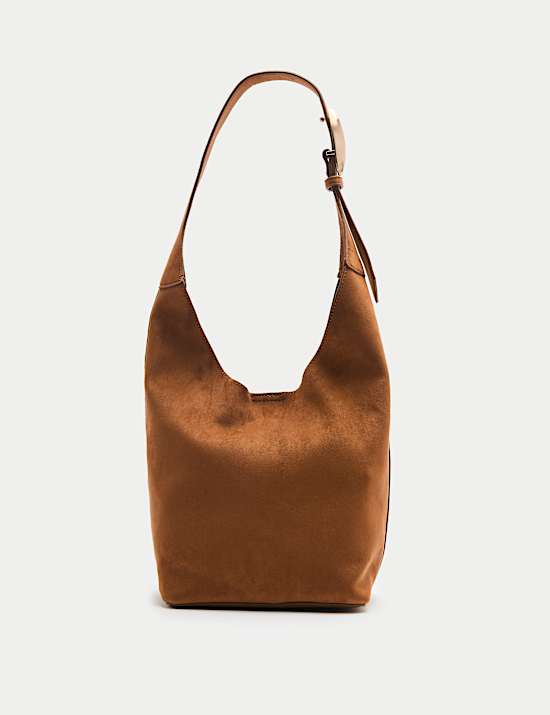 Faux Suede Hardware Shoulder Bag