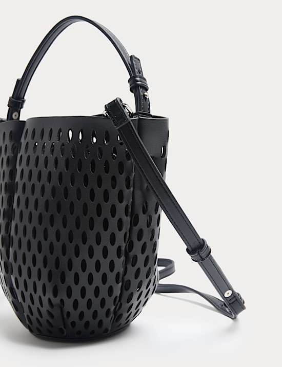 Faux Leather Laser Cut Tulip Bucket Bag QT