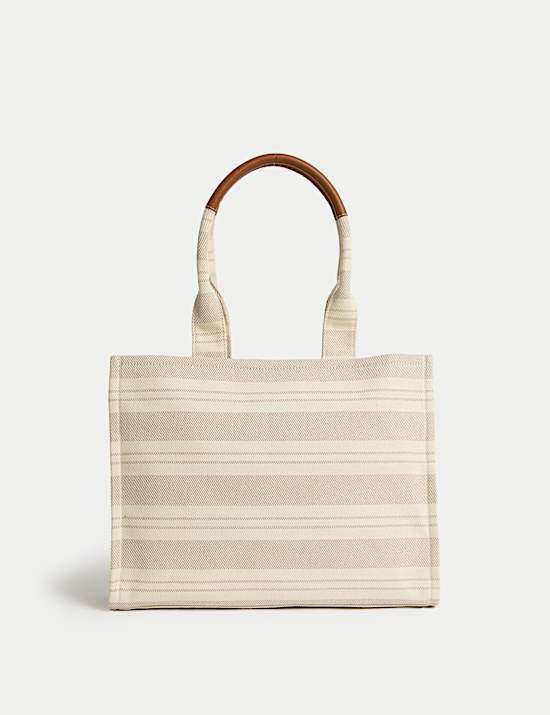 Pure Cotton Canvas Striped Tote Bag