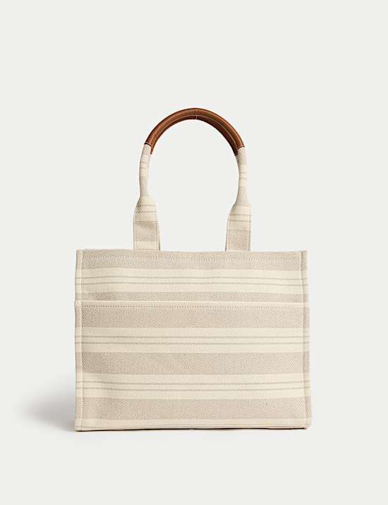 Pure Cotton Canvas Striped Tote Bag