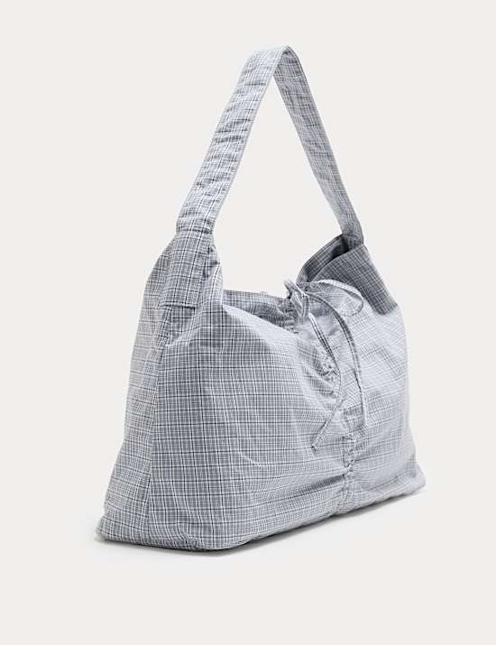 Checked Ruched Tie Shoulder Bag