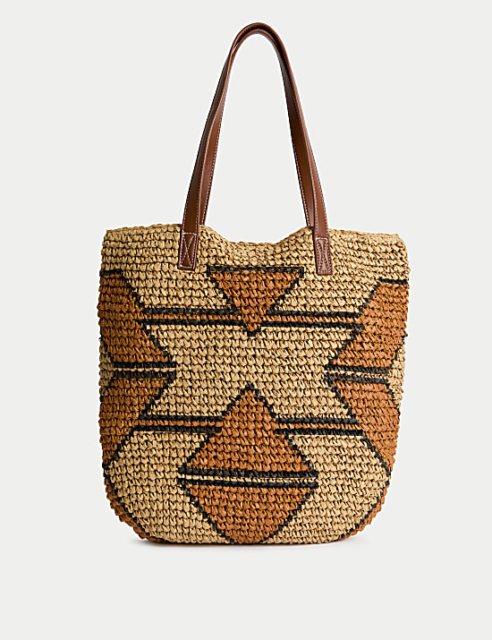 Striped Straw Tote Bag