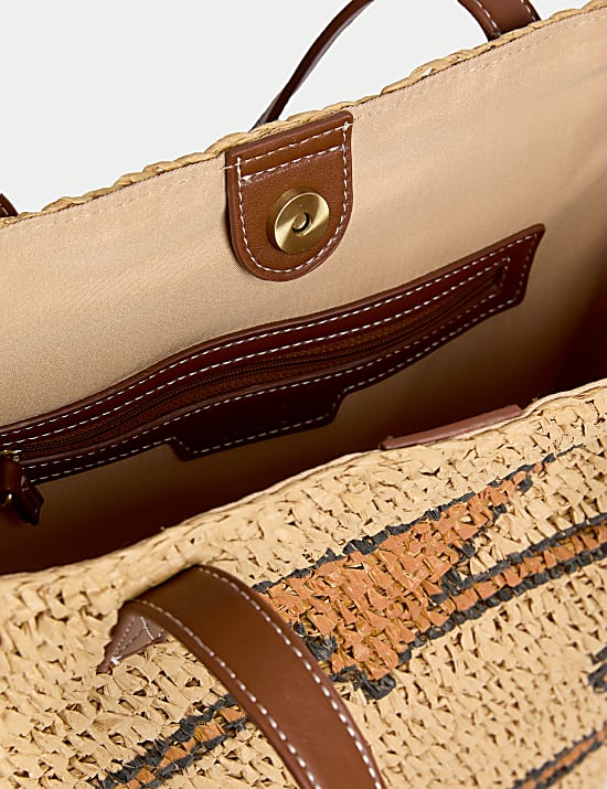 Striped Straw Tote Bag