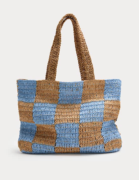 Straw Checkerboard Tote Bag