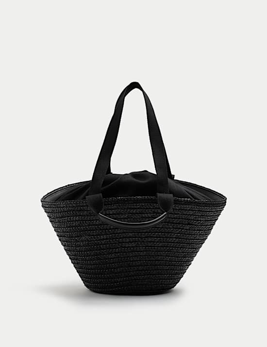 Straw Drawstring Bucket Bag