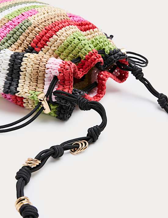 Straw Multicolour Striped Bucket Bag