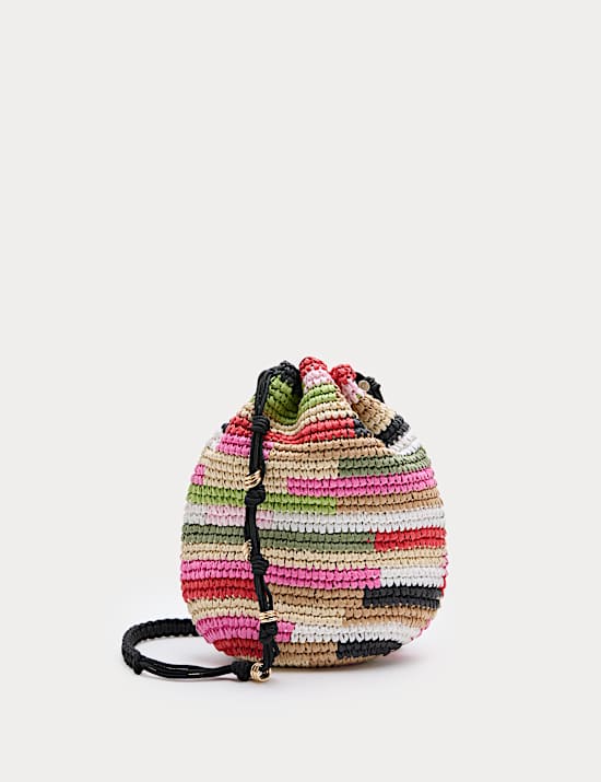 Straw Multicolour Striped Bucket Bag