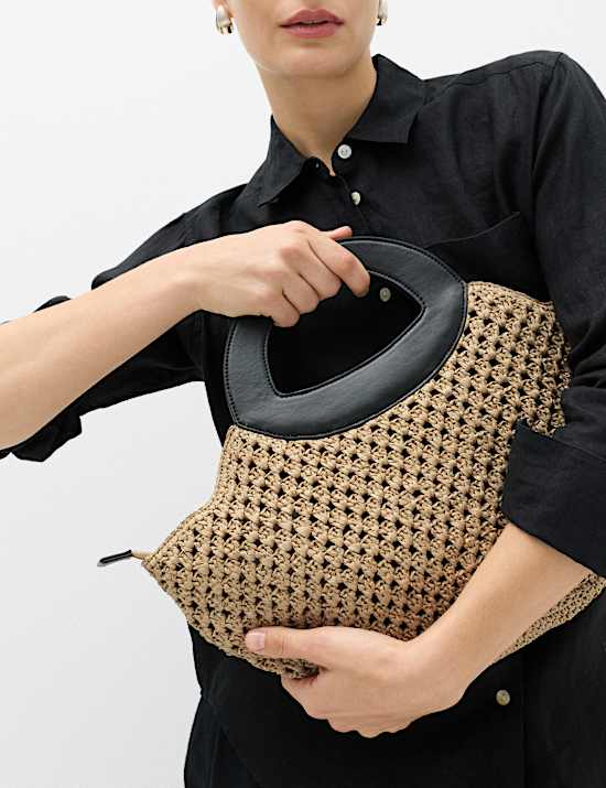 Straw Ring Detail Basket Tote