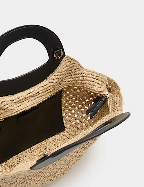 Panier fourre-tout en paille &agrave; d&eacute;tail anneau