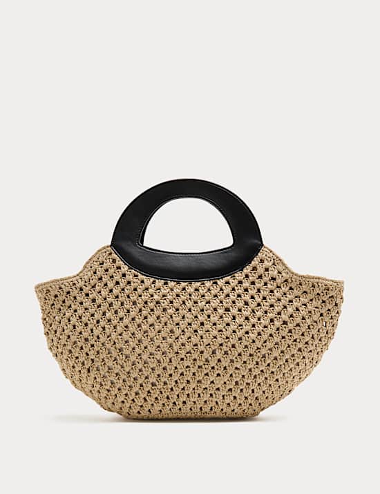 Panier fourre-tout en paille &agrave; d&eacute;tail anneau