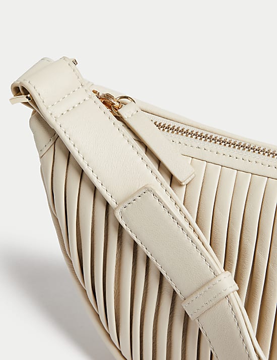 Leather Pleated Sling Cross Body Bag