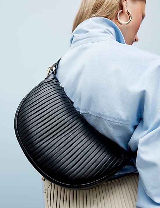 Leather Pleated Sling Cross Body Bag