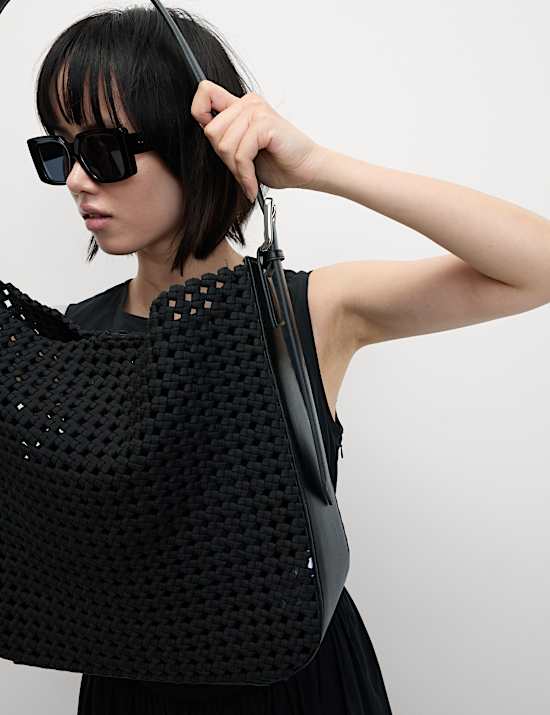 Fabric Woven Shoulder Tote Bag