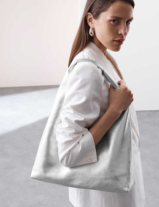 Leather Top Handle Shoulder Tote Bag