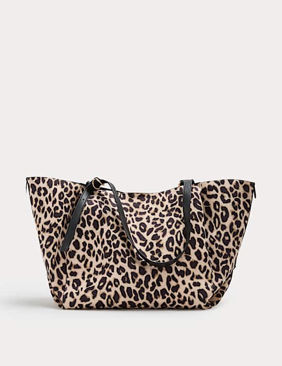 Suedette Animal Print Slouchy Tote Bag