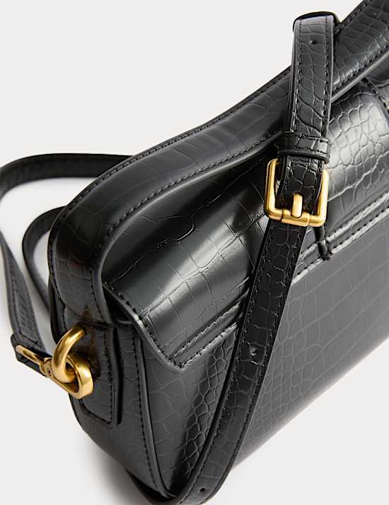 Sac baguette en similicuir effet croco