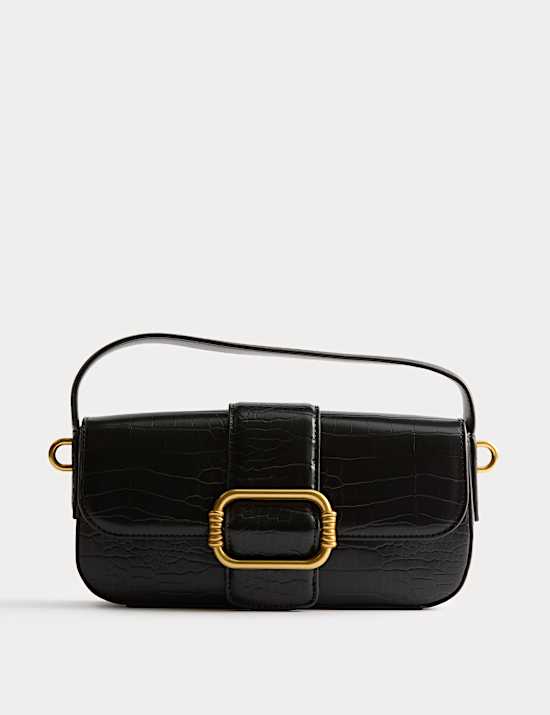 Sac baguette en similicuir effet croco