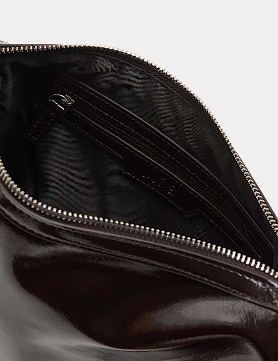 Faux Leather Patent Finish Buckle Shoulder Bag
