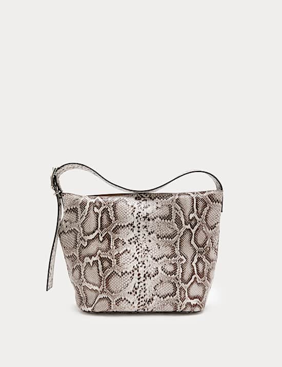 Faux Leather Snakeskin Print Mini Bucket Bag