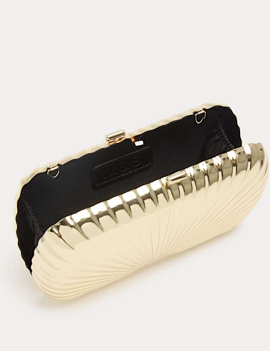 Gold Textured Chain Strap Clutch Bag