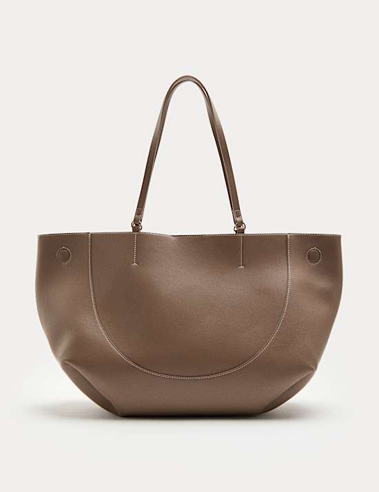 Faux Leather Stitch Detail Tote Bag