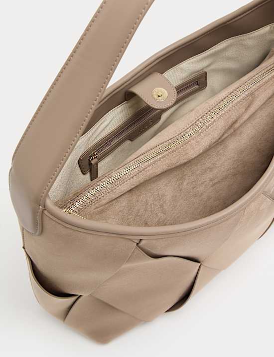 Faux Suede Woven Large Shoulder Bag