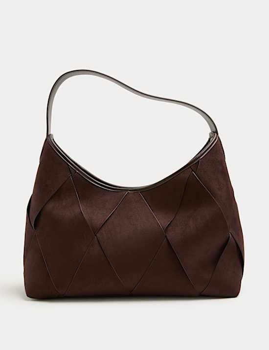 Faux Suede Woven Large Shoulder Bag