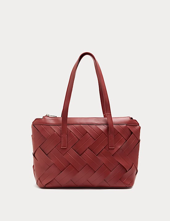 Faux Leather Woven Shoulder Bag