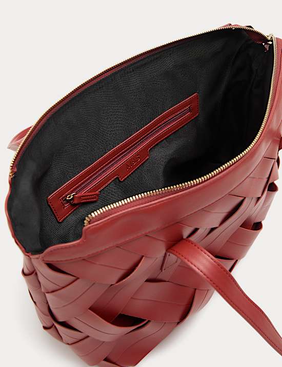 Faux Leather Woven Shoulder Bag