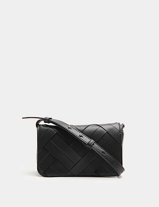 Faux Leather Woven Mini Cross Body Bag