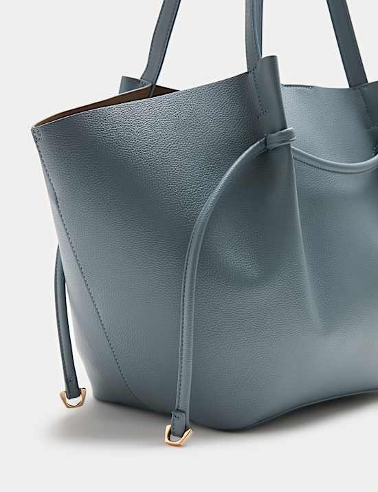 Faux Leather Pinched Strap Detail Tote Bag