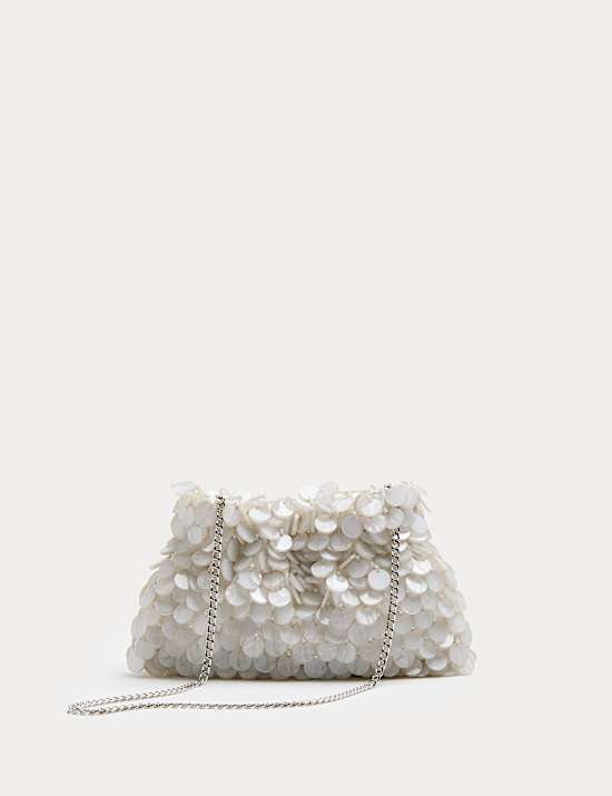 Pearl Disc Chain Strap Shoulder Bag