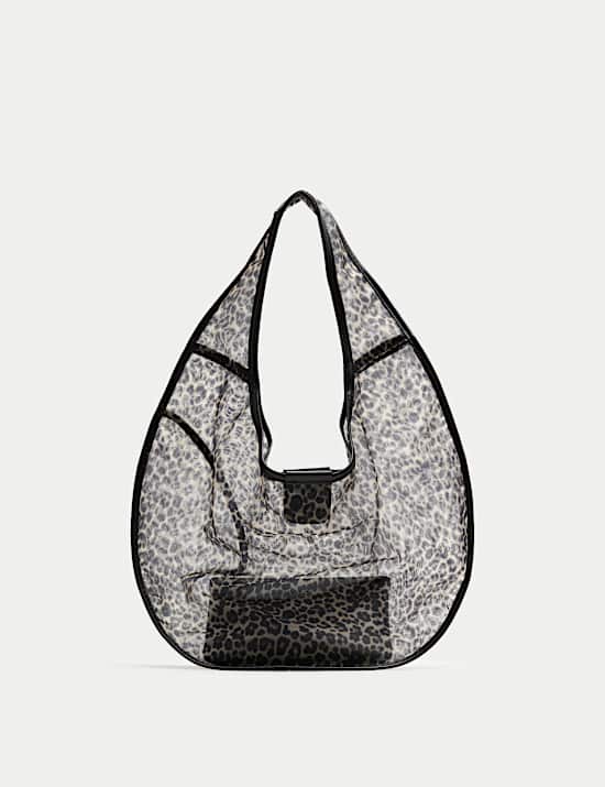 Umh&auml;ngetasche aus Mesh mit Leopardenmuster und Mondmotiv