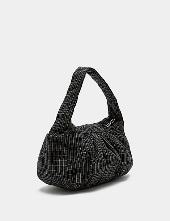 Pure Cotton Checked Ruched Shoulder Bag