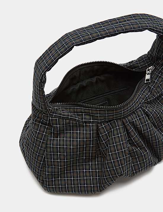 Pure Cotton Checked Ruched Shoulder Bag