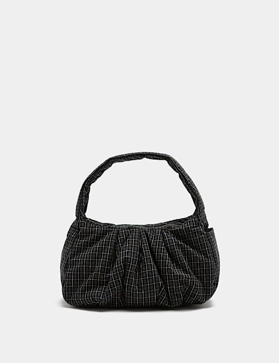 Pure Cotton Checked Ruched Shoulder Bag