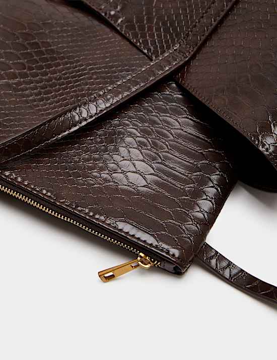 Croc Effect Top Handle Tote Bag