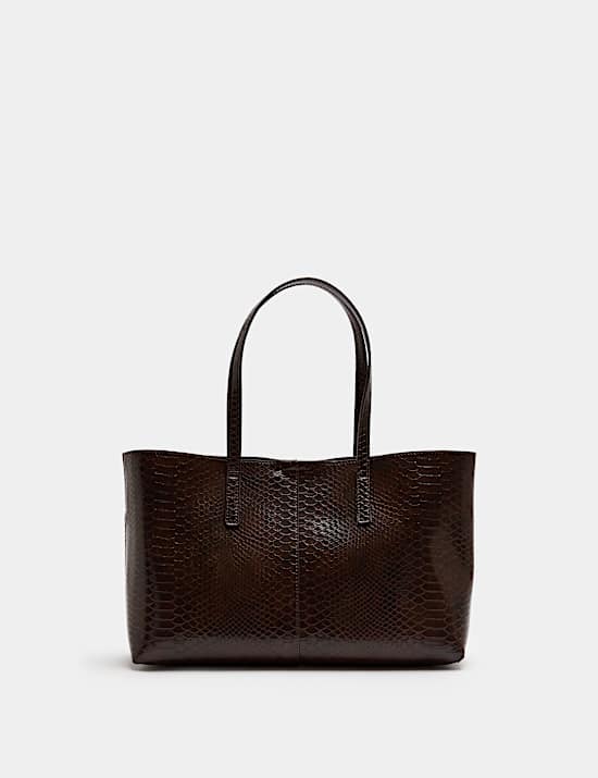 Croc Effect Top Handle Tote Bag