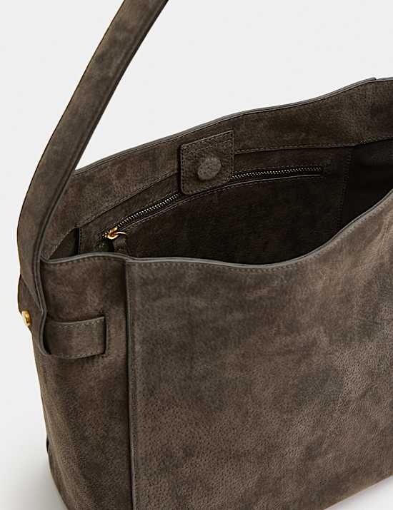 Suede Top Handle Bucket Bag