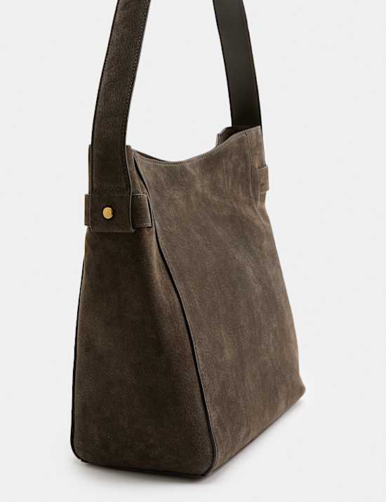 Suede Top Handle Bucket Bag