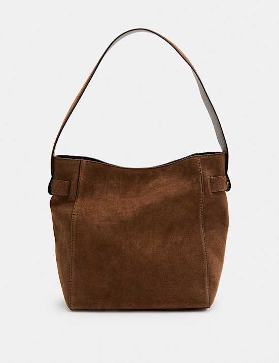 Suede Top Handle Bucket Bag