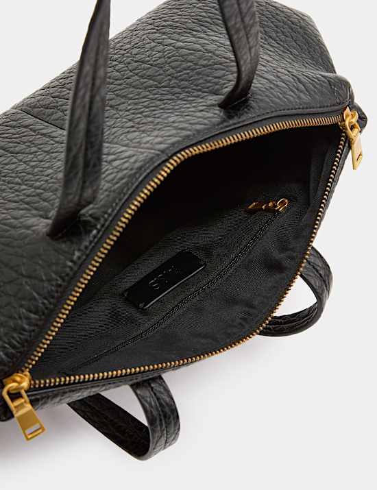 Textured Double Zip Grab Bowler Bag