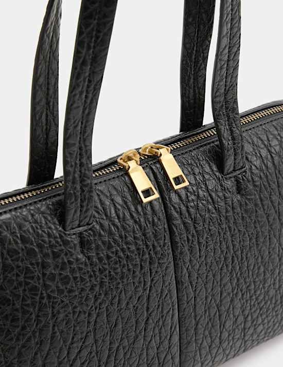 Textured Double Zip Grab Bowler Bag