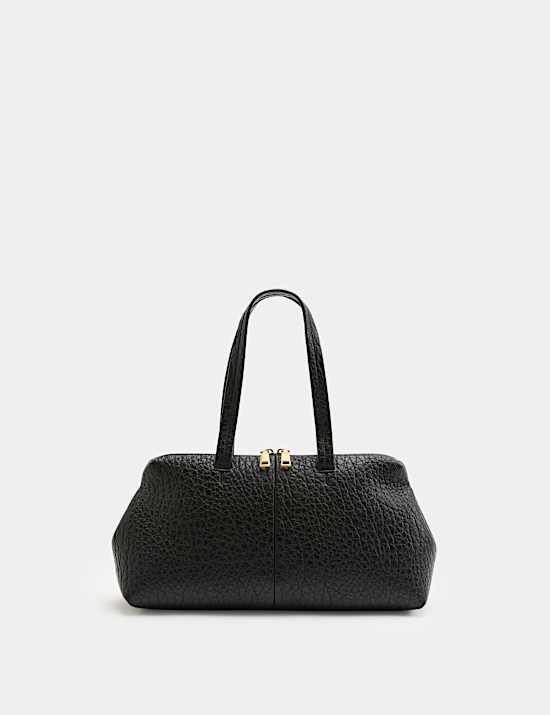 Textured Double Zip Grab Bowler Bag