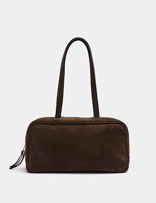 Suede Double Zip Top Handle Bowler Bag