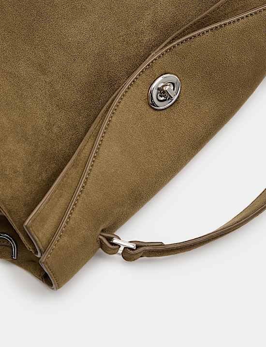 Faux Suede Fold Over Grab Bag