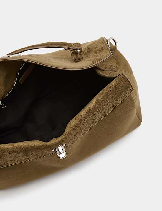 Faux Suede Fold Over Grab Bag