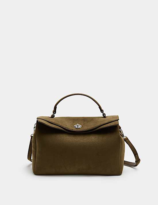 Faux Suede Fold Over Grab Bag
